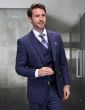 Midnight Blue Three Piece Mens Suits Double Breasted Vest