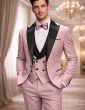 Blush Tuxedo Black Satin Peak Lapel 3 Piece Tuxedos for Men