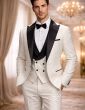Ivory Tuxedo Black Satin Peak Lapel 3 Piece Tuxedos for Men