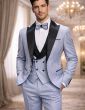 Silver Tuxedo Black Satin Peak Lapel 3 Piece Tuxedos for Men
