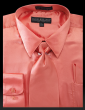 Coral Men Shirts Satin Shirt for Men Tie and Handkerchief