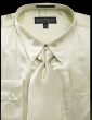 Olive Men Shirts Satin Shirt for Men Tie and Handkerchief