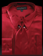 Burgundy Men Shirts Satin Shirt for Men Tie and Handkerchief
