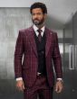 Statement Men's 3 Piece Modern Fit 100% Wool Suit - Sharp Plaid