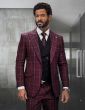 Statement Men's Outlet 3 Piece Modern Fit 100% Wool Suit - Sharp Plaid