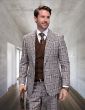 Statement Men's 3 Piece Modern Fit 100% Wool Suit - Sharp Plaid