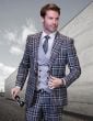 Statement Men's 100% Wool 3 Piece Suit - Plaid Color Contrast
