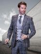 Statement Men's Outlet 100% Wool 3 Piece Suit - Plaid Color Contrast