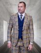 Statement Men's 100% Wool 3 Piece Suit - Plaid Color Contrast