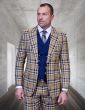 Statement Men's Outlet 100% Wool 3 Piece Suit - Plaid Color Contrast