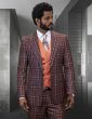 Statement Men's Outlet 100% Wool 3 Piece Suit - Plaid Color Contrast