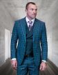 Statement Men's 100% Wool 3 Piece Suit - Plaid Color Contrast