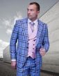 Statement Men's 100% Wool 3 Piece Suit - Plaid Color Contrast