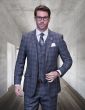 Statement Men's 3 Piece 100% Wool Fashion Suit - Dark Plaid