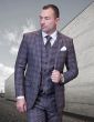 Statement Men's 3 Piece 100% Wool Fashion Suit - Dark Plaid