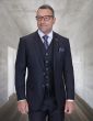 Statement Men's 3 Piece 100% Wool Fashion Suit - Herringbone Stripes