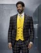 Black/Yellow Suit Bold Double Breasted Vest with Lapel