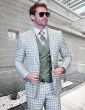 Statement Men's 100% Wool 3 Piece Suit -Electric Windowpane