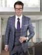 Statement Men's Outlet 100% Wool 3 Piece Suit - Accented Windowpane
