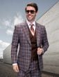 Statement Men's 3 Piece Modern Fit 100% Wool Suit - Plaid with Solid Vest