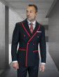 Black/Red Double Breasted Suit with Peak Lapel