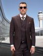 Statement Men's 3 Piece 100% Wool Fashion Suit - Textured Plaid