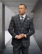 Statement Men's 3 Piece 100% Wool Plaid Fashion Suit - Double Breasted Vest
