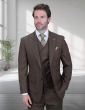 Statement Men's 3 Piece 100% Wool Modern Fit Suit - V-Neck Double Breasted Vest