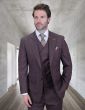 Statement Men's 3 Piece 100% Wool Modern Fit Suit - V-Neck Double Breasted Vest