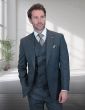 Statement Men's 3 Piece 100% Wool Modern Fit Suit - V-Neck Double Breasted Vest