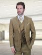 Statement Men's 3 Piece 100% Wool Modern Fit Suit - V-Neck Double Breasted Vest