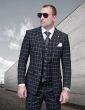 Statement Men's Outlet 3 Piece 100% Wool Modern Fit Suit - Classic Windowpane