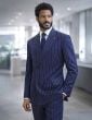 Statement Men's Outlet 2 Piece 100% Wool Double Breasted Pinstripe Suit - Modern Fit
