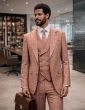 Salmon Suit 3 Piece Suit with Double Breasted Vest and Peak Lapel