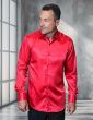 Statement Men's Long Sleeve Woven Shirt - Solid Color Satin