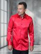 Statement Men's Outlet Long Sleeve Woven Shirt - Solid Color Satin