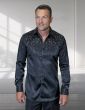 Statement Men's Long Sleeve Satin Shirt - Embellished Rhinestones