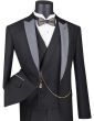 Vinci Men's 3 Piece Wool Feel Slim Fit Suit - Textured Jacquard