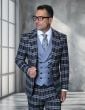 Saboo by Statement Men's 3 Piece Plaid 100% Wool Suit - Double Breasted Vest
