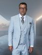 Statement Men's 3 Piece 100% Wool Powder Blue Suit - Double Breasted Vest