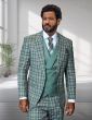 Statement Men's 3 Piece Plaid 100% Wool Suit - Double Breasted Vest