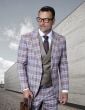 Saboo by Statement Men's 3 Piece Plaid 100% Wool Suit - Double Breasted Vest