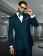 Indigo Suit Mens 3 Piece Suits Peak Lapel Double Breasted Suit Jacket