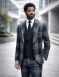 Black Suit Mens 3 Piece Suits Double Breasted Vest