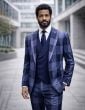Navy Suit Mens 3 Piece Suits Double Breasted Vest