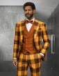 Rust Suit Mens 3 Piece Suits Double Breasted Vest