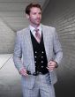 Statement Men's Outlet 3 Piece 100% Wool Fashion Suit - Fine Line Plaid