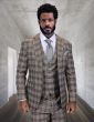 Statement Men's 3 Piece 100% Wool Modern Fit Suit - Sharp Plaid Pattern