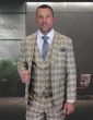 Statement Men's 3 Piece 100% Wool Modern Fit Suit - Sharp Plaid Pattern