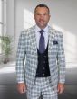 Statement Men's 3 Piece 100% Wool Modern Fit Suit - Accented Scoop Vest